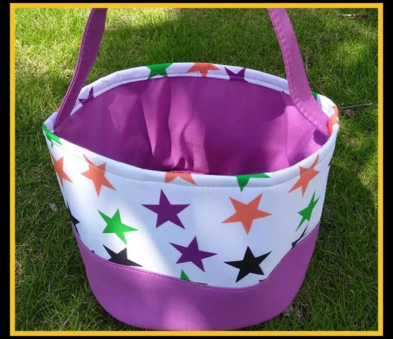 Kids Canvas Halloween Bucket Pumpkin Polka Dot Trick Or Treat Candy Handbag Party Decoration Halloween Basket