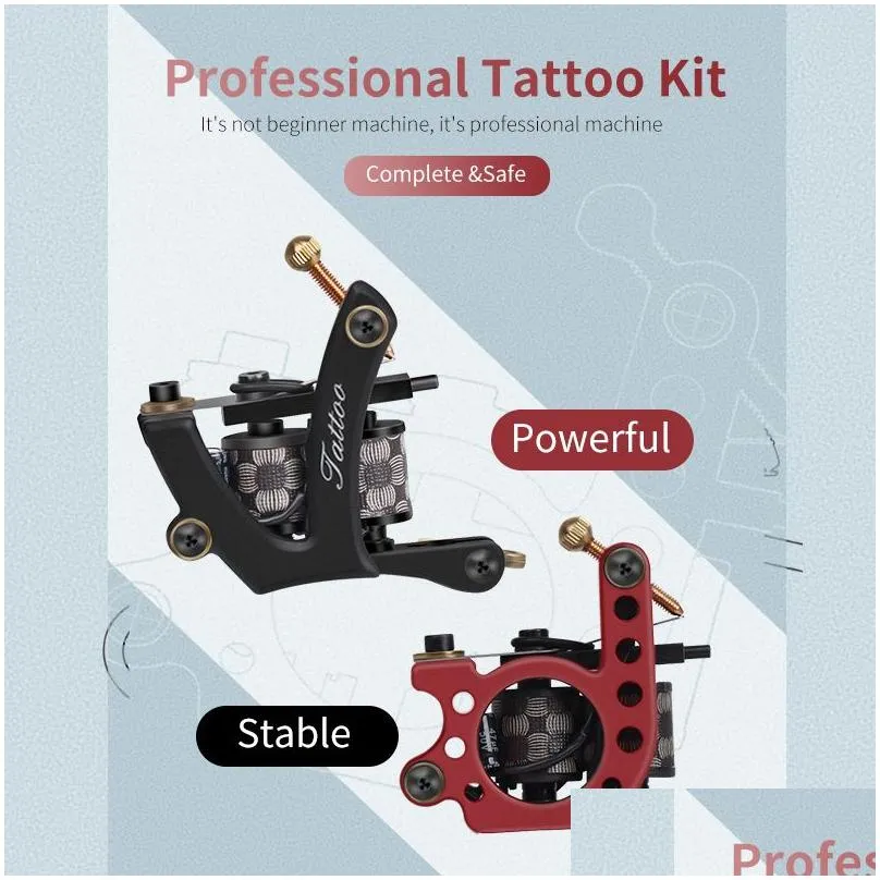 Tattoo Machine Complete Tattoo Kit Coil Hine Set Power Supply Needles Professional For Beginner Starter 220624 Drop Delivery Health Be Dhsch