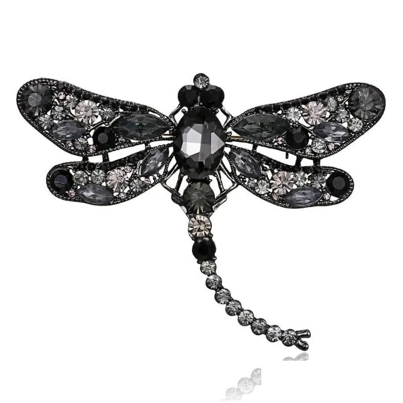 pendant necklaces 1pc large gorgeous mixed-color crystal dragonfly insect collar pins brooch fashion dress coat accessories cute