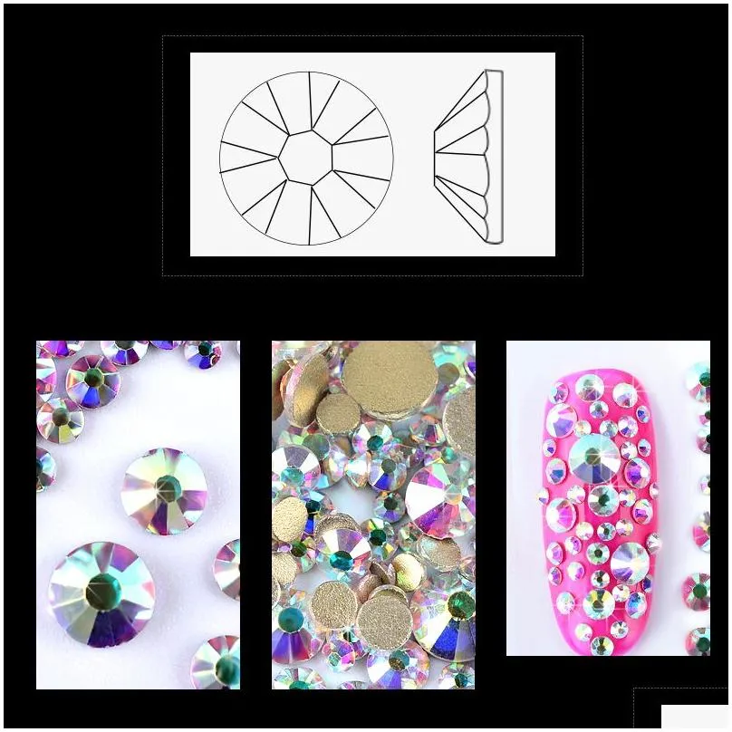 Nail Art Decorations 1Pack Mixedss3-Ss16 Crystal Ab Nail Art Rhinestones Non Fix Glitter Decorations Gold Flatback Glass Manicure Acce Dhhck