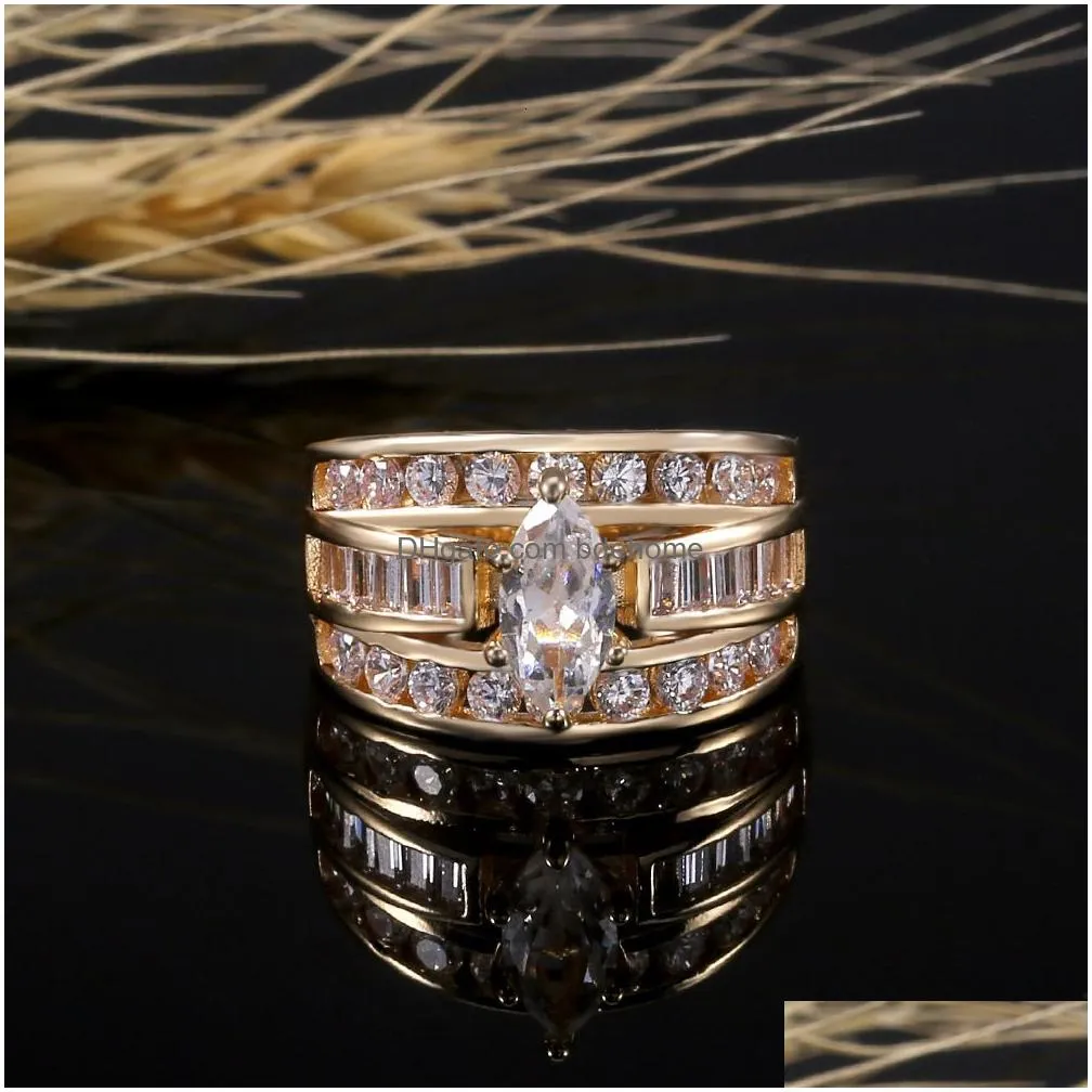 Wedding Rings Wedding Rings 18K Mti Gold Ring For Women Natural 1 Carat Diamond With Jewelry Anillos De Bizuteria Mujer Gemstone Box D Dhxax
