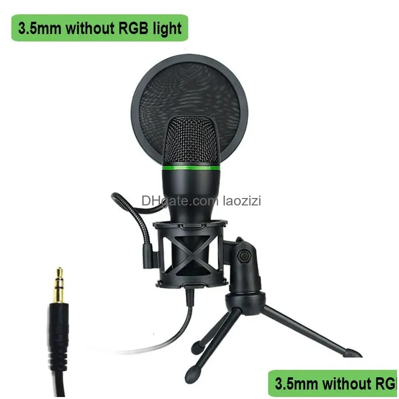 microphones rgb condenser microphone wired desktop tripod usb mic for recording live gaming video noise reduction conference 230518