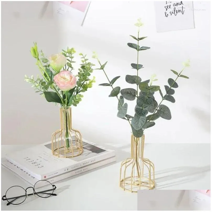 Vases Creative Wine Bottle Flower Arrangement Decoration Nordic Style Iron Art Dry Transparent Acrylic Hydroponic Test Tube