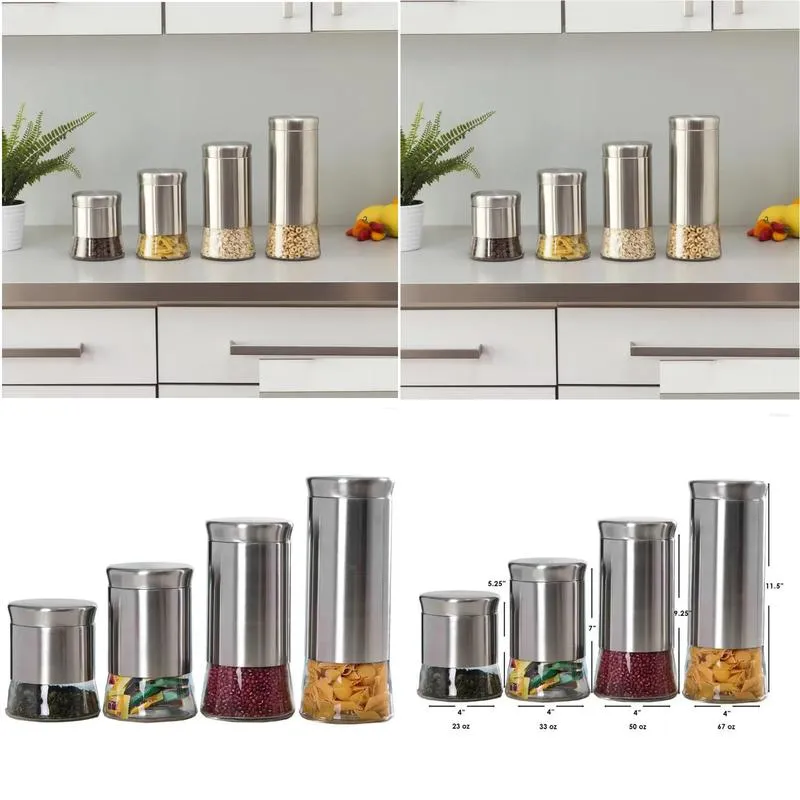Storage Bottles Essence 4 Piece Stainless Steel Food Canister Set Container Kitchen Containers