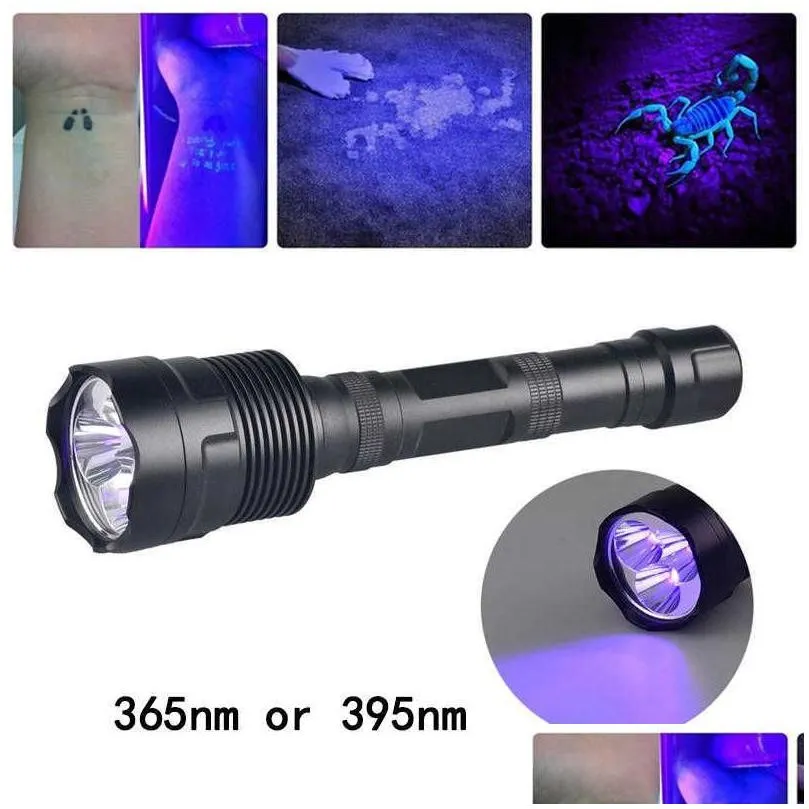 Topcom Powerful 18w 365nm 395nm LED UV Flashlight 3 LED Ultraviolet Lantern Hard Light UV Torch With Black Filter Catch Scorpion