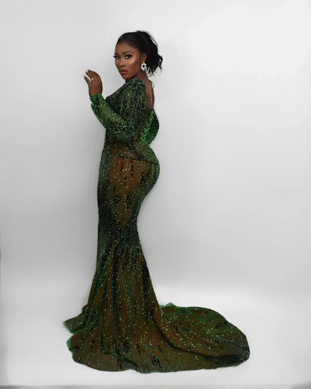 2024 Aso Ebi Green Mermaid Prom Dress Beaded Illusion Evening Formal Party Second Reception Birthday Engagement Gowns Dresses Robe De Soiree ZJ370