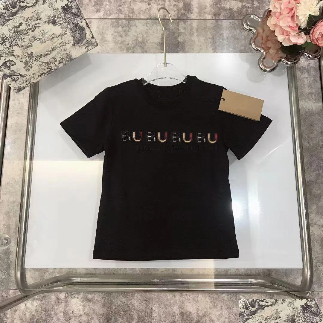 Childrens T-shirts Summer Kid T-shirt Short Sleeve Baby Girls Boys Shirt Child Clother With Letters Pattern Clothes Tee 90-160 Black