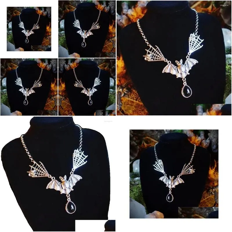pendant necklaces gothic wiccan pagan vintage bat spiderweb vampire choker necklace for women fashion jewelry decorations wholesale