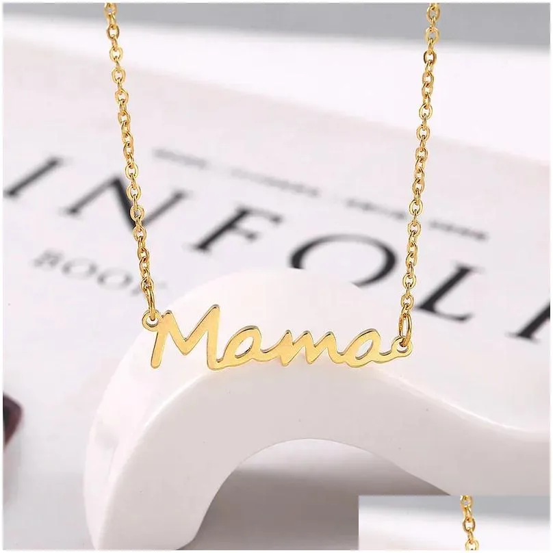 pendant necklaces dainty stainless steel mama necklace jewelry silver color family mothers day for moms birthday