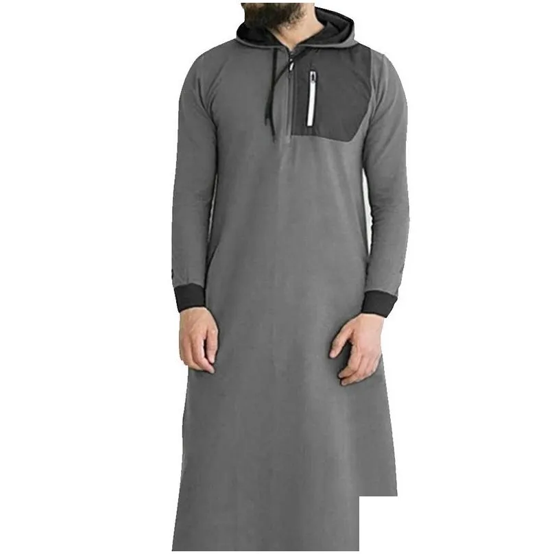 Islamic Muslim Arab Sweatshirt 2021 Men Long Sleeve Hooded With Pocket Abaya Saudi Arabian Hoodies Robe Clothing1