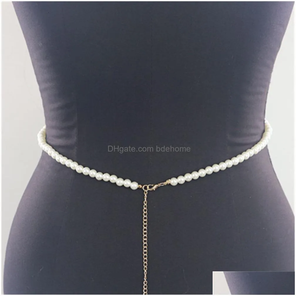 Belly Chains Belly Chains Stonefans Fashion Pearl Body Chain Bra Necklace Harness For Women Summer Y Bikini Crystal Waist Beach Jewelr Dhtou