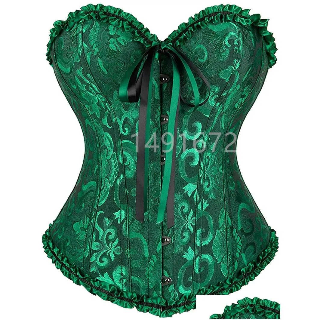 Waist & Tummy Shaper Sapubonv Corset Top Bustier Overbust Lingerie Lace Plus Size Brocade Women Y Vintage Halloween Costume Red Black Dheob