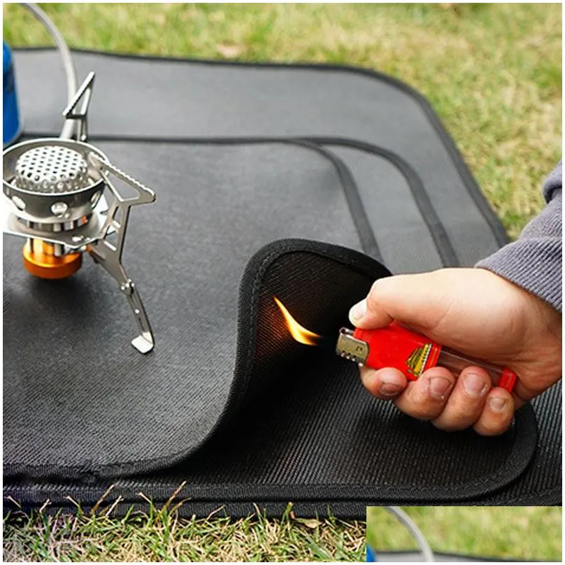 Outdoor Pads Outdoor Camping Fireproof Cloth Picnic Barbecue Flame Retardant Protective Mat Silicone Coated Fireproof Grill Mat