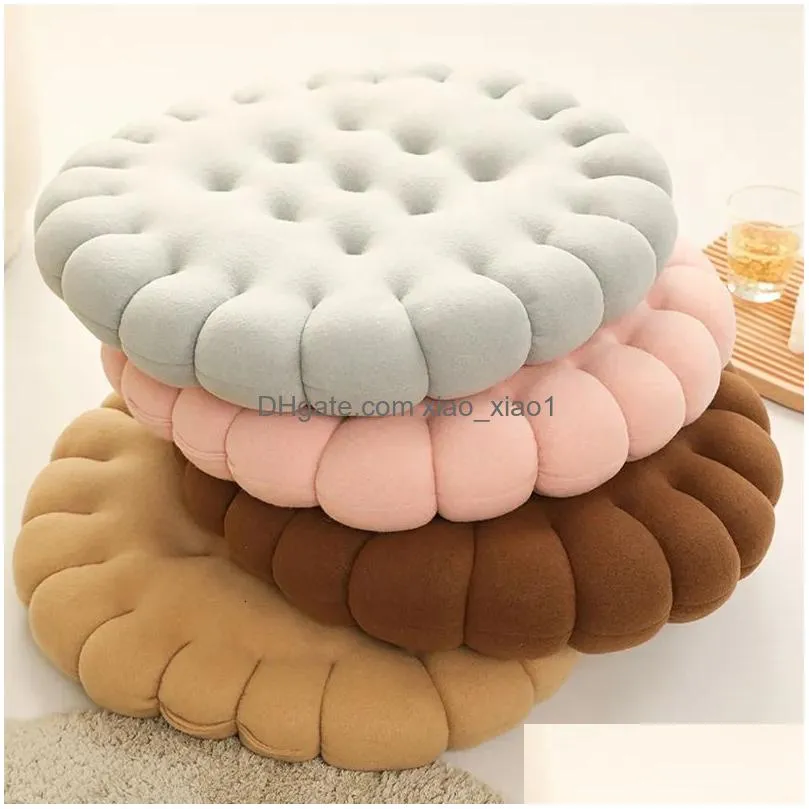 Other Home Decor Dolls Real Life Biscuit Shape Plush Cushion Soft Creative Pillow Chair Car Seat Pad Decorative Cookie Tatami Back S Dhhqe