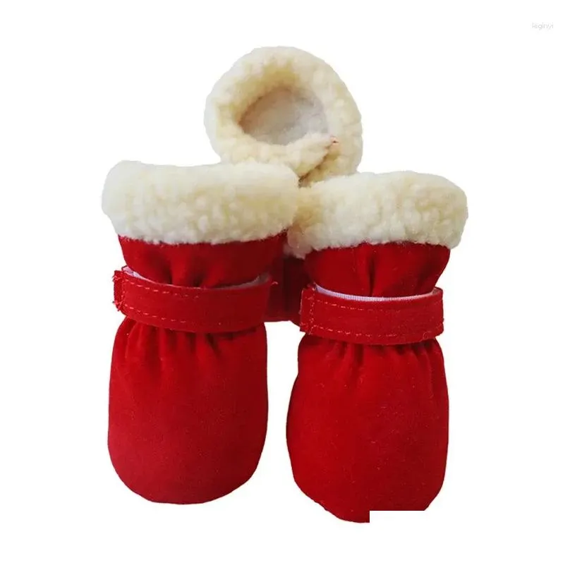 Dog Apparel Winter Warm Shoes For Small Dogs Cats Fleece Non-slip Snow Boots Puppy Outdoor Thicken Chihuahua Yorkies Pet Supplies