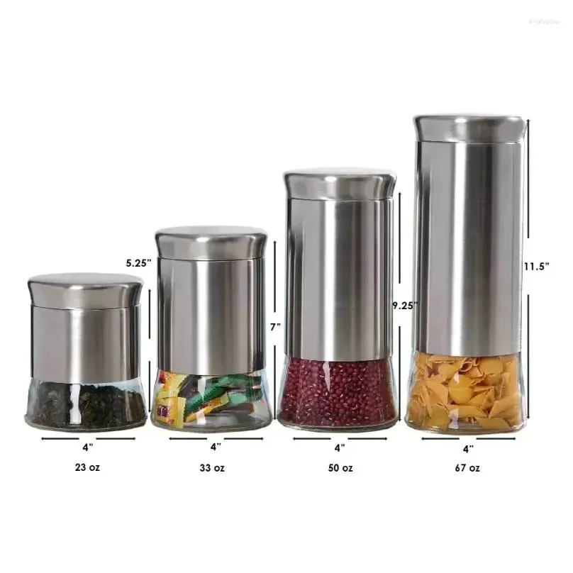 Storage Bottles Essence 4 Piece Stainless Steel Food Canister Set Container Kitchen Containers