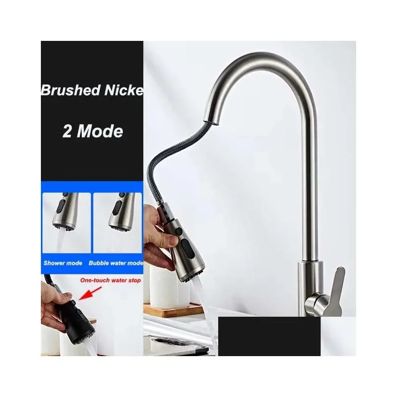 Kitchen Faucets Faucet Pull Out 2 Modes Nozzle Sink Mixer Cold Water Tap Splash Proof Single Hole