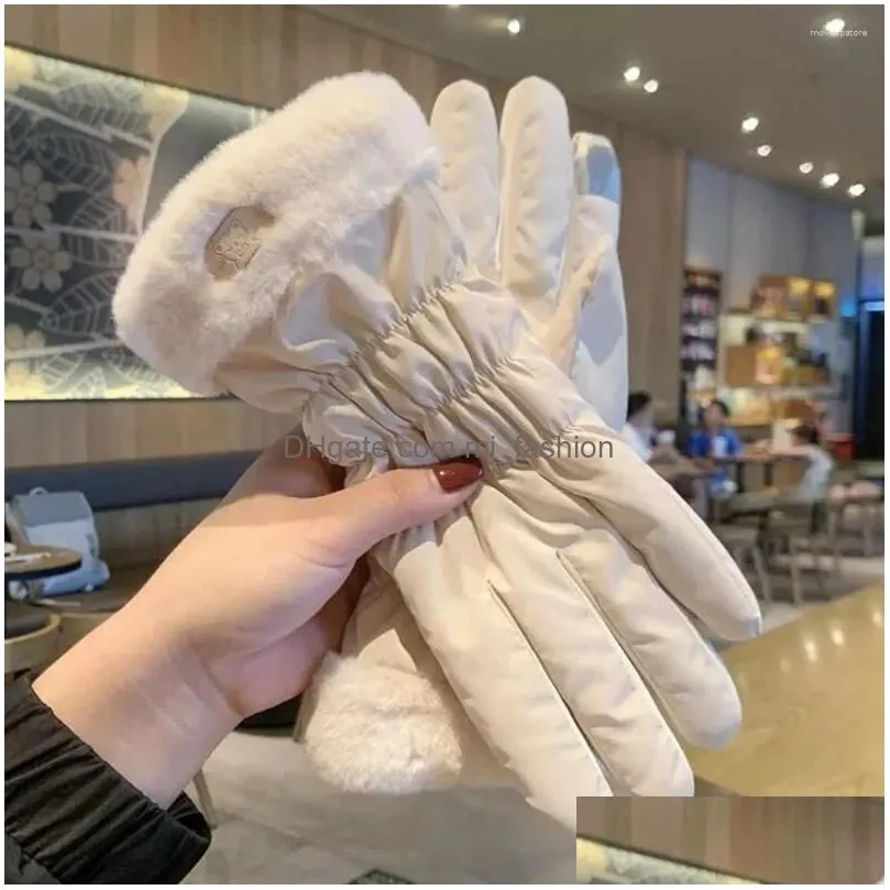 Cycling Gloves Cycling Gloves Plush Down Cotton Winter Fleece Cold Weather Riding Mountaineering Skiing Thickened Warm Womens Drop Del Dht9V