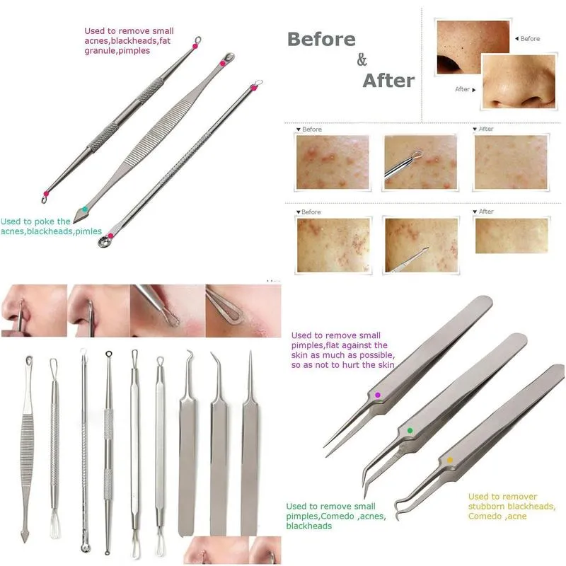 Eyebrow Tools & Stencils 9Pcs/Set Blackhead Needles Pro Acne Facial Removal Needle Tools Skin Care Tool Kit Drop Delivery Health Beaut Dhley