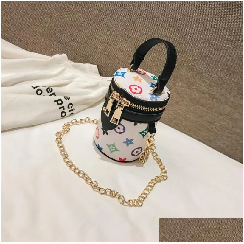 Luxury kids Designer bag PU letter print Ladies Handbags Women Messenger Bags mini child change bucket handbag with Metal belt girl