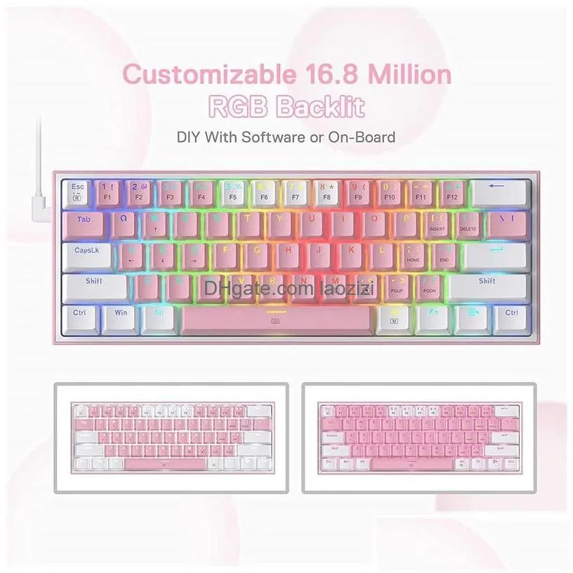 keyboards n fizz k617 wired rgb mechanical gaming keyboard 61 keys white pink color linear red switch software supported drop delivery