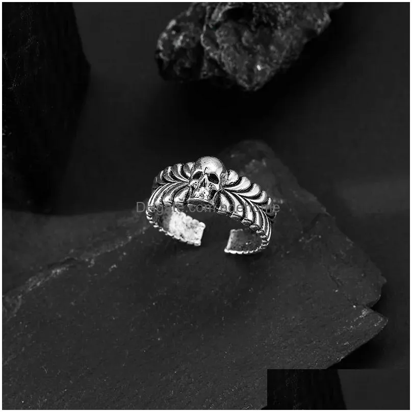 Wedding Rings Wedding Rings Vintage Skl Bones For Men Adjustable Opening Punk Evil Jewelry Retro Hip Hop Halloween Drop Delivery Jewel Dhxnq