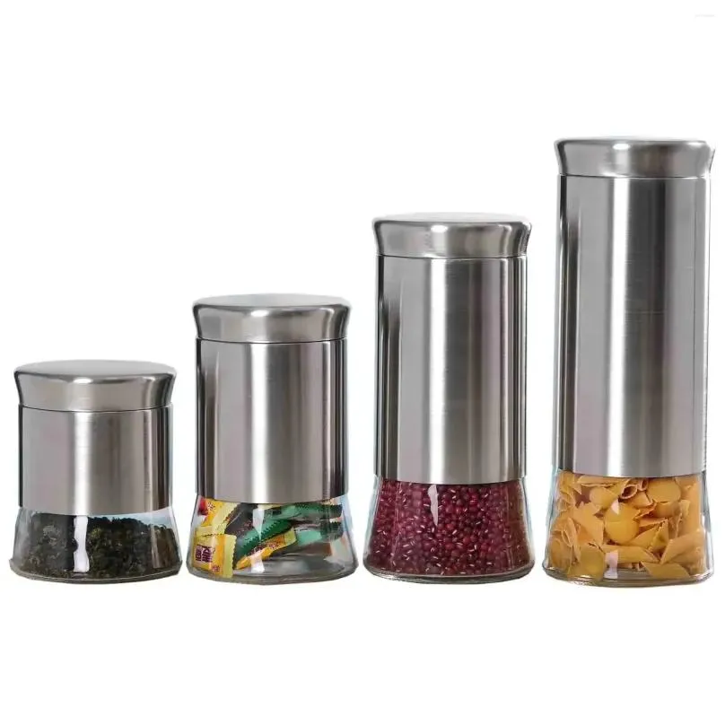Storage Bottles Essence 4 Piece Stainless Steel Food Canister Set Container Kitchen Containers