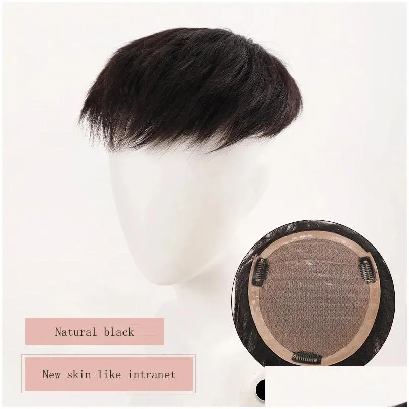 Synthetic Wigs Synthetic Wigs Difei Hair Topper Natural Black Replacement Wig With 3 Clips Clipped On The Mans Head Closed Hairpiece D Dhwwl