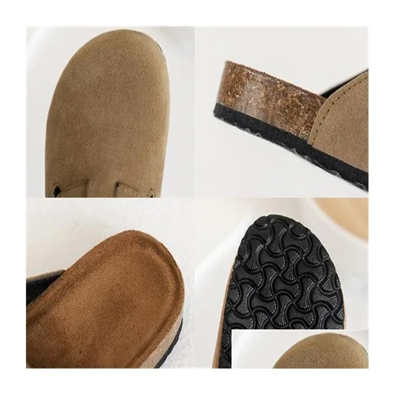 Designer kids Cork Flat Slippers Fashion Leather Slides Boys Girls Beach Sandals Clogs Bag Head Non-slip Children Casual Shoes