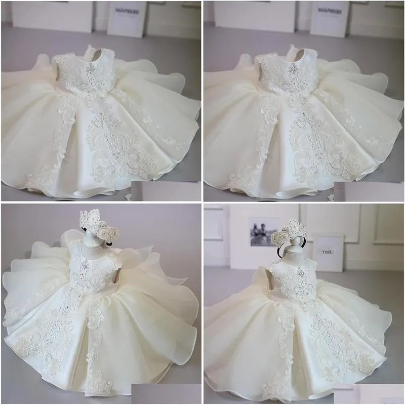 Girl`s Dresses Baptism White Ceremony Dress Girl Beading 1st Birthday Baby Elegant Princess Party Christening Vestidos