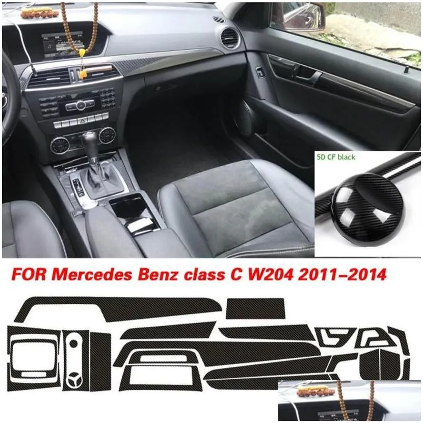 For mercedes benz C Class W204 20112014 Interior Central Control Panel Door Handle 3D 5D Carbon Fiber Stickers Decals Car styling4339o