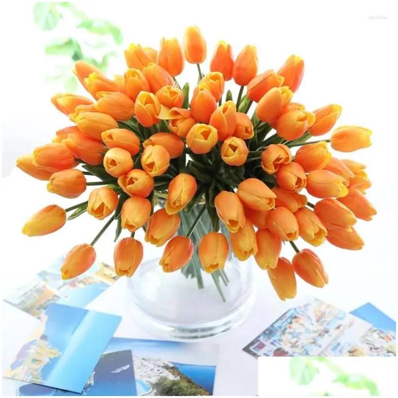 Decorative Flowers 9pcs/Bouquet PU Tulip Artificial Flower 35Cm Real Touch Fake For Wedding Decoration Home Garen Christmas Party