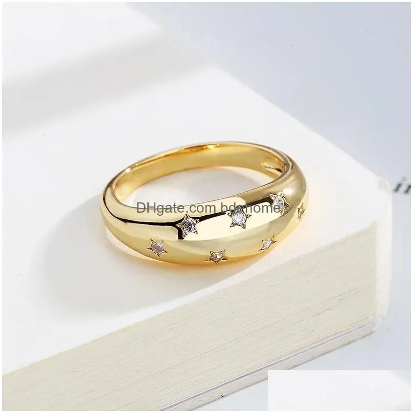 Band Rings Band Rings Crystal Star Chunky Ring For Women Vintage Trendy Gold Color Zirconia Finger Stacking Punk Accessories Retro Jew Dhpmh