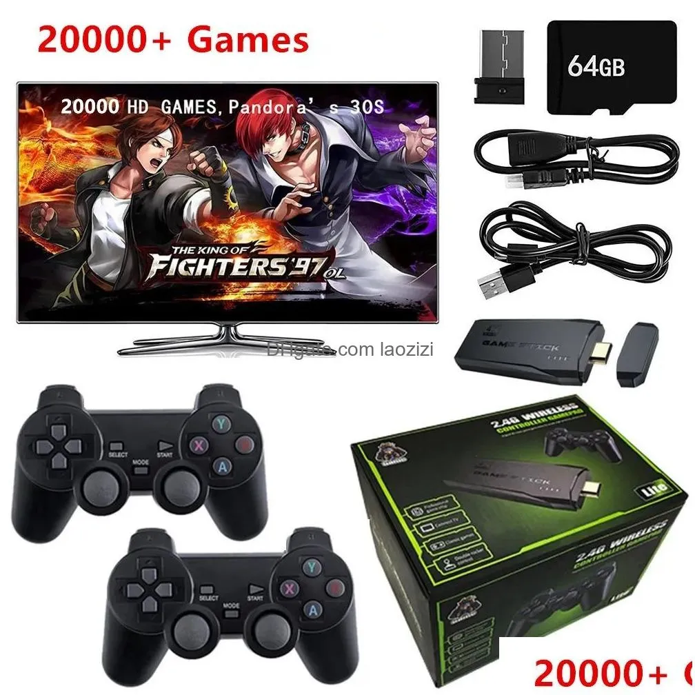 m8 video game console 2.4g double wireless controller game stick 4k 20000 games 64gb retro games for ps1/gba drop 