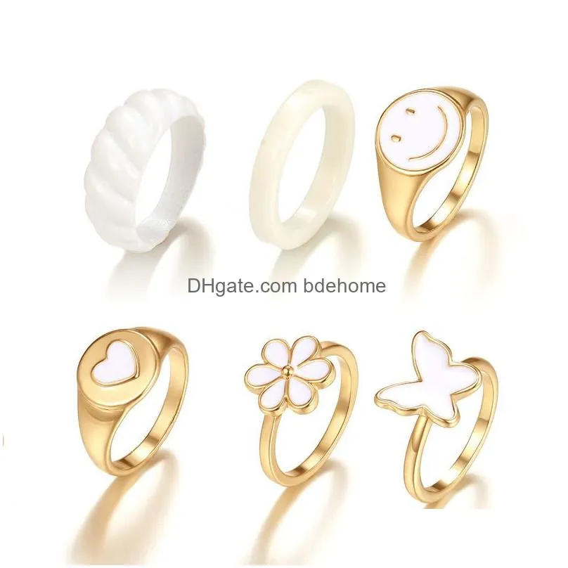 Couple Rings Vintage Heart Rings Set For Women Love Enamel Ring Cute Butterfly Finger Girls Jewelry Gifts Ins Style 220719 Drop Delive Dhsfe