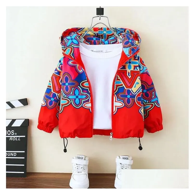 L300 kids designer jacket Windbreaker baby boy girl spring jackets red print hooded children coat