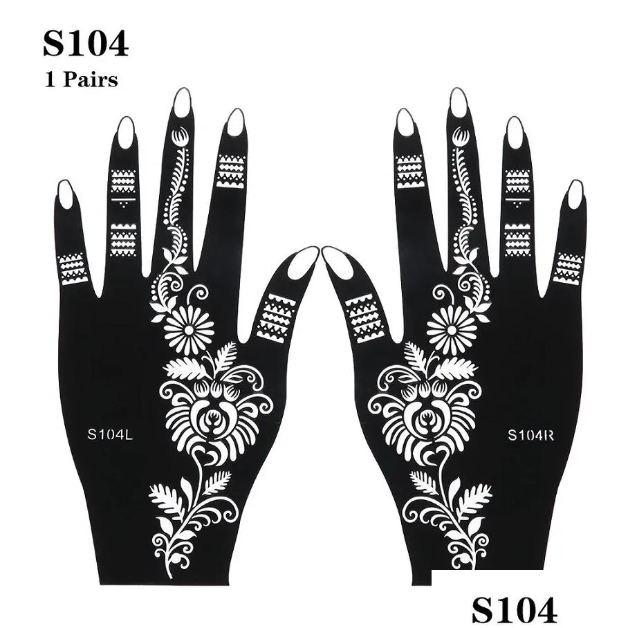 Temporary Tattoos 2Pcs/Set Professional Henna Stencil Temporary Hand Tattoo Body Art Sticker Template Wedding Tool India Flower T20073 Dhgsk