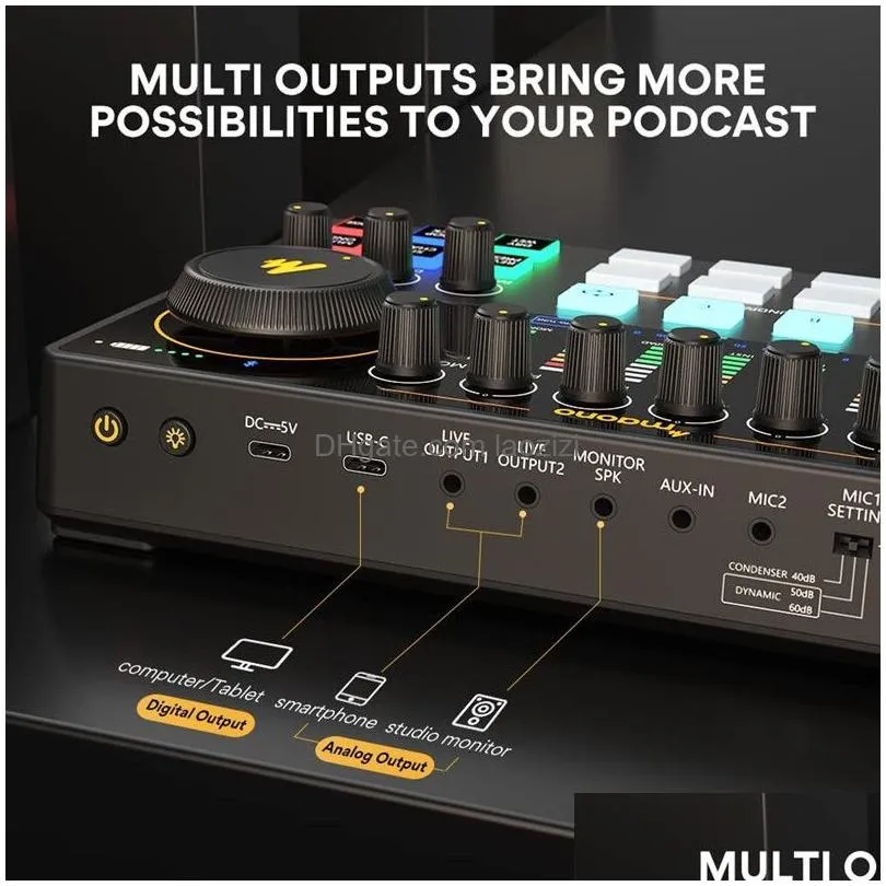 microphones maono audio interface dj mixer all in one portable podcast studio for recording live streaming guitar pc sound card kit