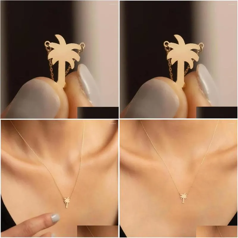 pendant necklaces coconut palm tree necklace for women dainty stainless steel bohomian jewelry summer ocean beach accessories