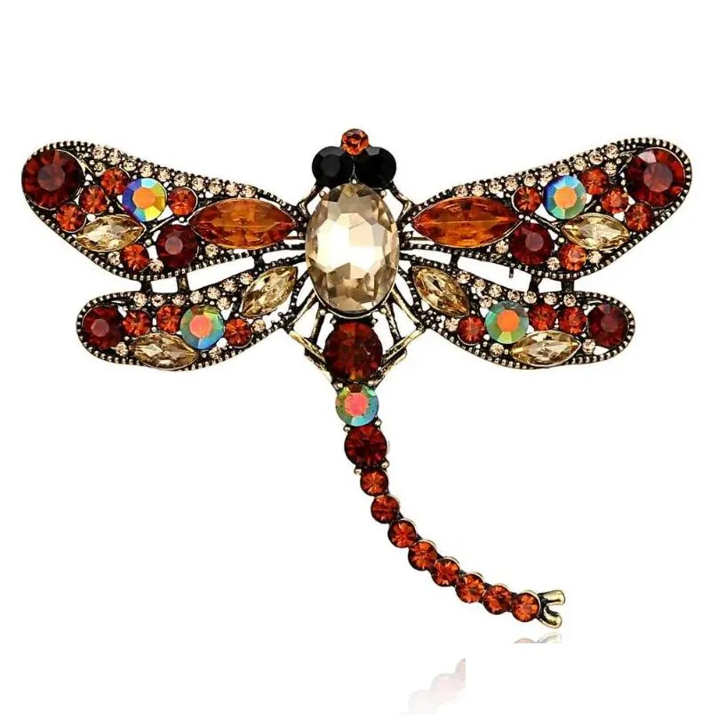 pendant necklaces 1pc large gorgeous mixed-color crystal dragonfly insect collar pins brooch fashion dress coat accessories cute