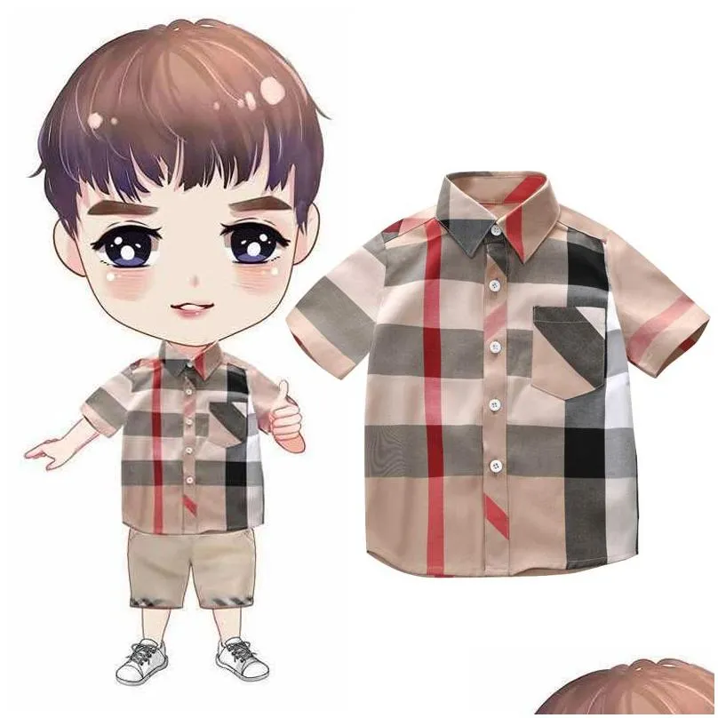Shirts Plaid Fashion Toddler Kids Boy Summer Short Sleeve Print Check Button shirt Tee Tops Clothes 28 Y