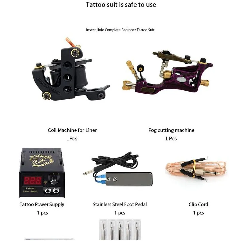 Tattoo Guns Kits Tattoo Hine Kit Professional Complete 10 Coil 2 Tatoo Guns Power Supply Ink Needle Tip Grip Set For Tatto Artists Top Dhkry