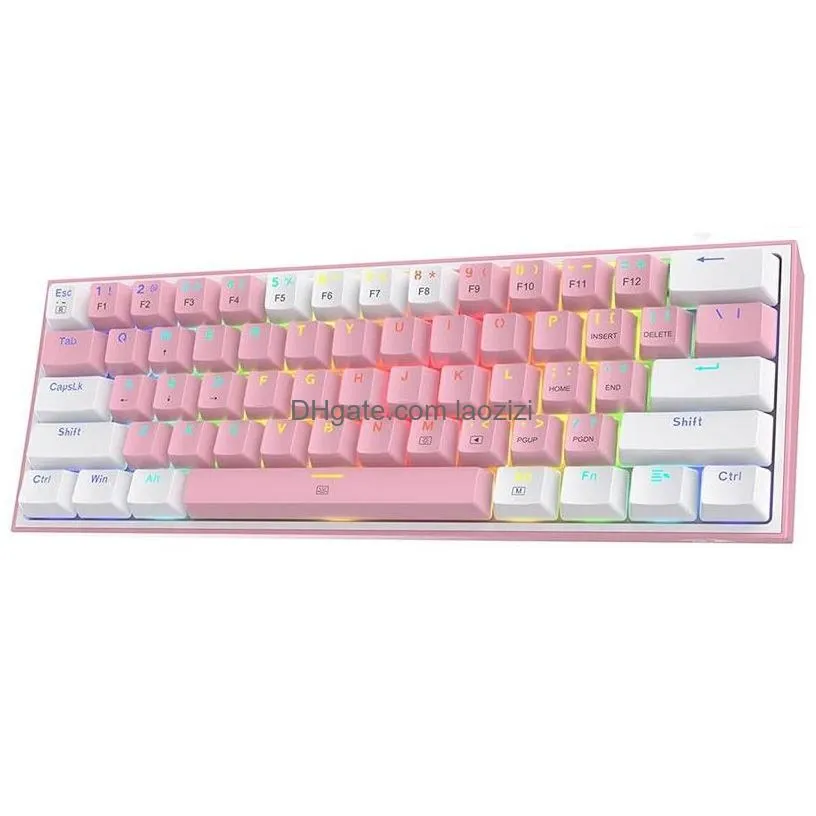 keyboards n fizz k617 wired rgb mechanical gaming keyboard 61 keys white pink color linear red switch software supported drop delivery