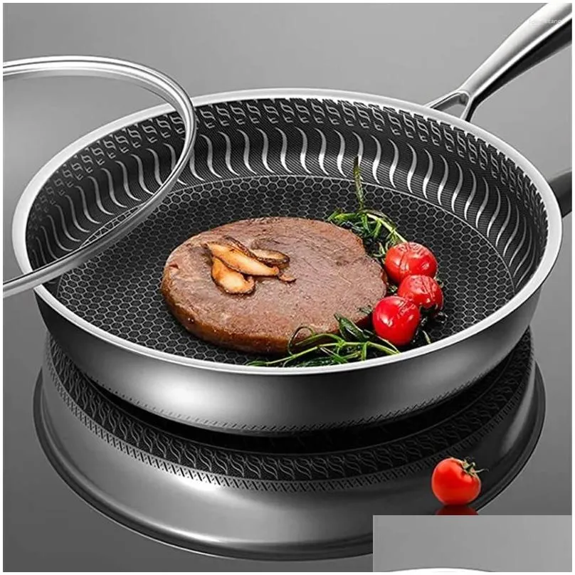 Pans 30CM Pan With Lid 316 Stainless Steel Frying Non-stick Uncoated Wok Double-sided Honeycomb Skillet