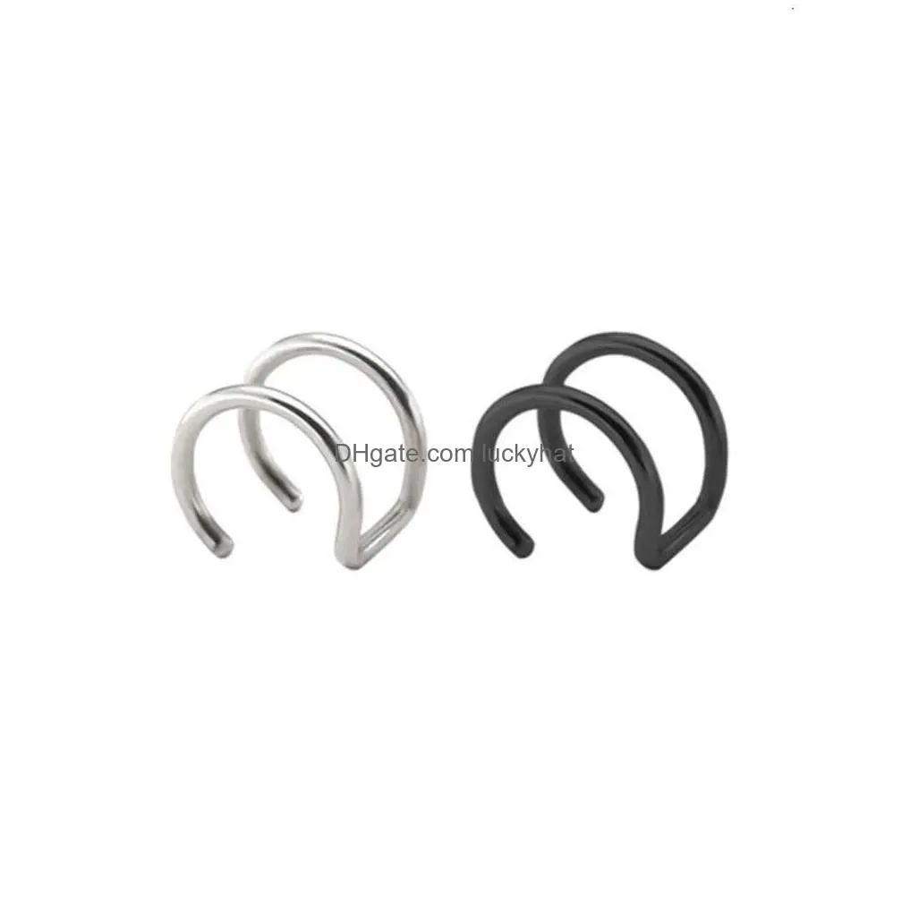 Ear Cuff First Aid Kit Titanium Steel False Ring Double Lip Clip Two Can Also Be Used As Ear Clips Black/Sier Colors Drop Delivery Jew Dhnct