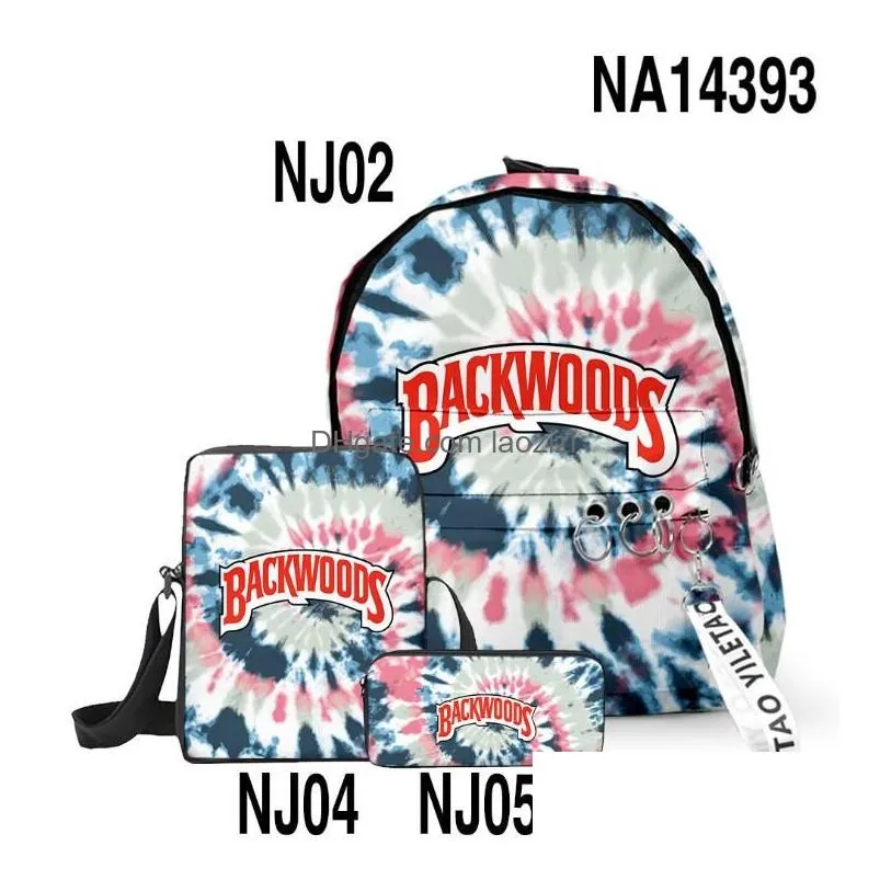 3d backwoods backpacks 3pcsset red smell proof laptop shoulder schoolbag backwood print bag outdoor shoulderbags boys knapsack