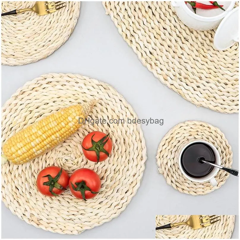 Mats & Pads Table Mats Heat Insation Mat Dining Japanese Rattan Grass Household Pot Corn Fur Woven Coffee Tea Cup Drop Delivery Home G Dhkeo