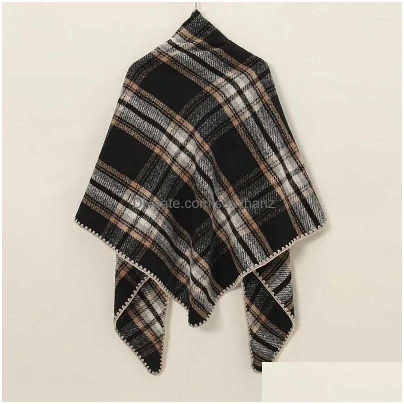 Scarves Fashion Winter Thick Blanket Cashmere Shawl Scarf Color Blocked Triangle Poncho Warm Pashmina Stole Echarpe Foards 205 95Cm Dhi9S