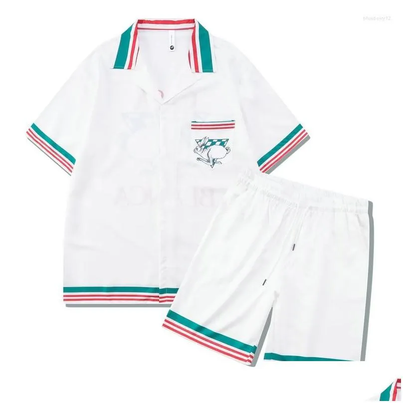 Men`S Tracksuits Mens Tracksuits 2023 Tennis Flowers Stripes Men Women Short Set T Shrt Hawaii Beach Style Suit Hip Hop Shirt Shorts C Dhsfy