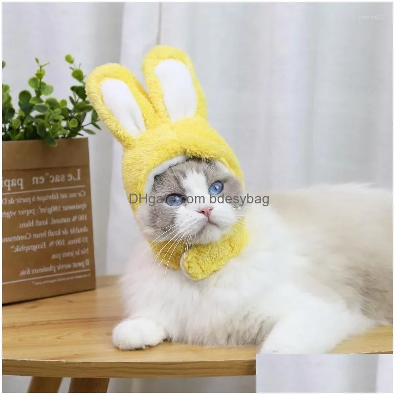 Cat Costumes Cat Costumes Funny Easter Cute Plush Costume Cap Headdress Hat With Ears For Cats Small Dogs Pet Accessories Drop Deliver Dhvkm